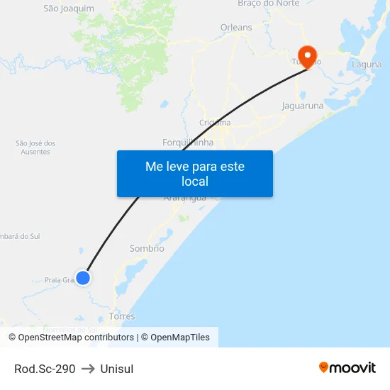 Rod.Sc-290 to Unisul map