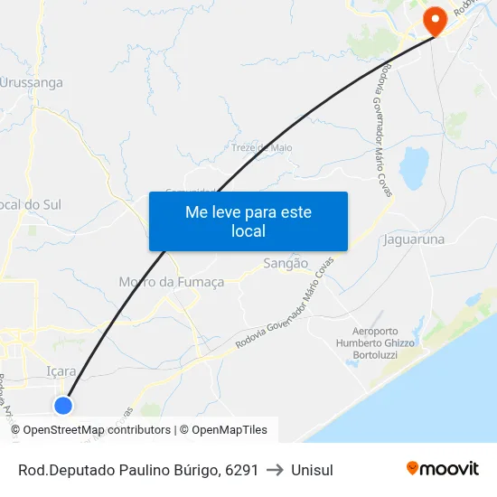 Rod.Deputado Paulino Búrigo, 6291 to Unisul map