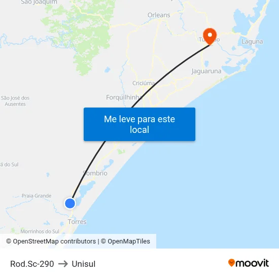 Rod.Sc-290 to Unisul map