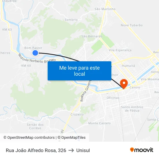 Rua João Alfredo Rosa, 326 to Unisul map