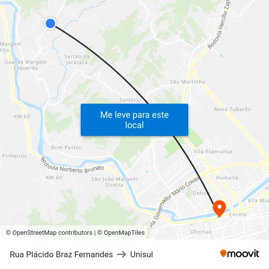 Rua Plácido Braz Fernandes to Unisul map