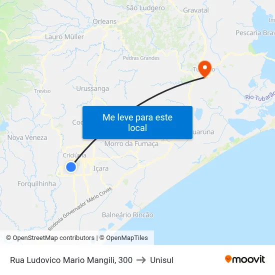 Rua Ludovico Mario Mangili, 300 to Unisul map