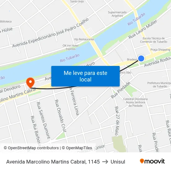 Avenida Marcolino Martins Cabral, 1145 to Unisul map
