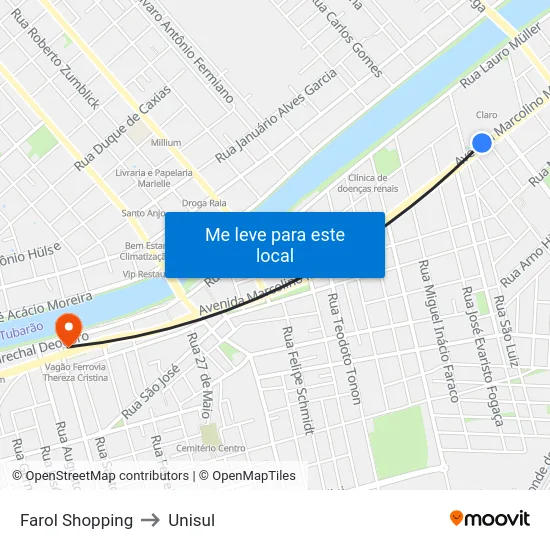 Farol Shopping to Unisul map