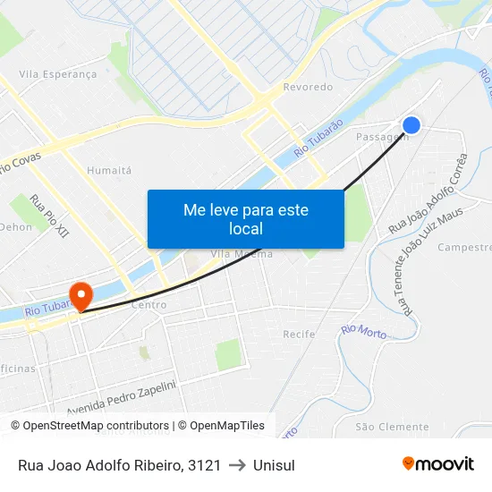 Rua Joao Adolfo Ribeiro, 3121 to Unisul map