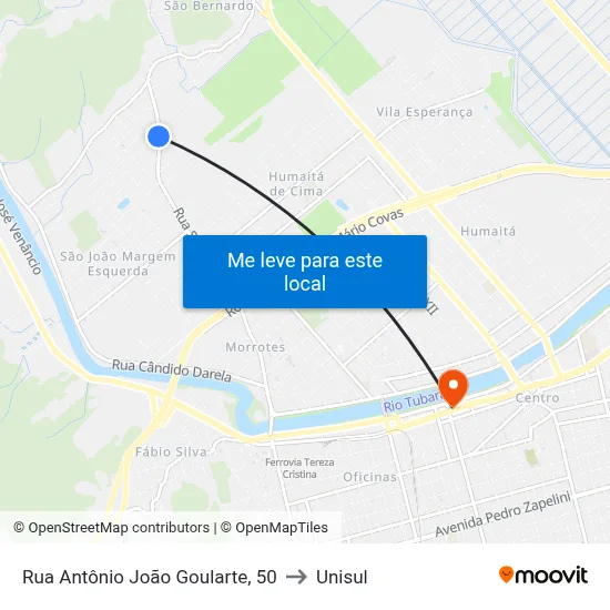 Rua Antônio João Goularte, 50 to Unisul map