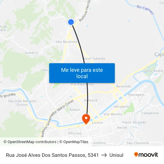 Rua José Alves Dos Santos Passos, 5341 to Unisul map