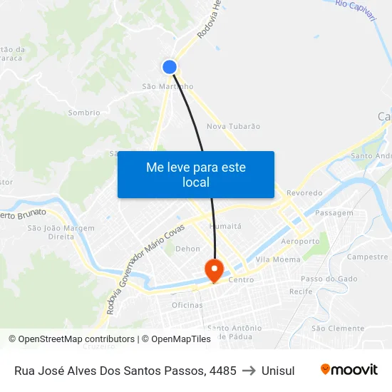 Rua José Alves Dos Santos Passos, 4485 to Unisul map