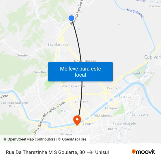 Rua Da Therezinha M S Goularte, 80 to Unisul map