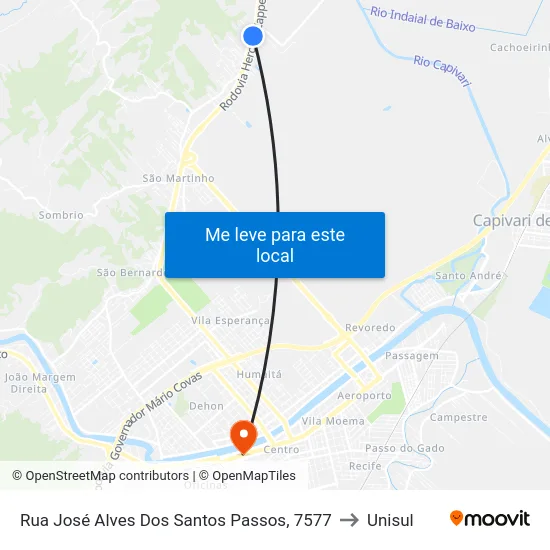 Rua José Alves Dos Santos Passos, 7577 to Unisul map