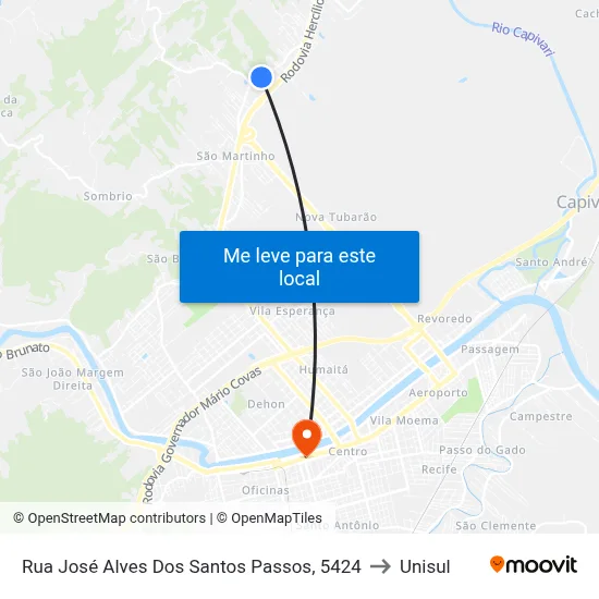 Rua José Alves Dos Santos Passos, 5424 to Unisul map
