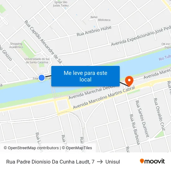 Rua Padre Dionísio Da Cunha Laudt, 7 to Unisul map