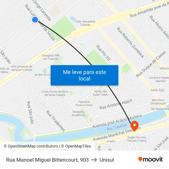 Rua Manoel Miguel Bittencourt, 903 to Unisul map