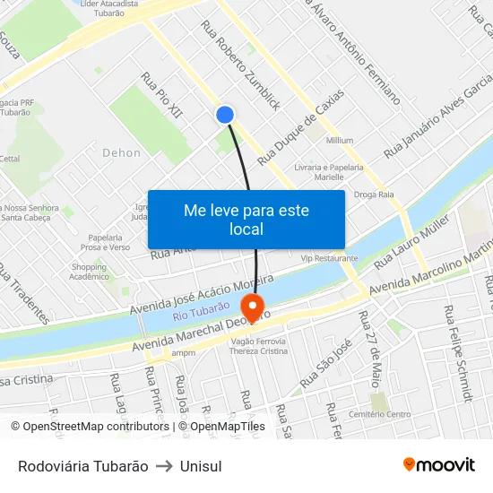 Rodoviária Tubarão to Unisul map