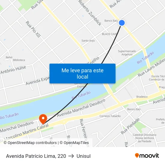 Avenida Patrício Lima, 220 to Unisul map