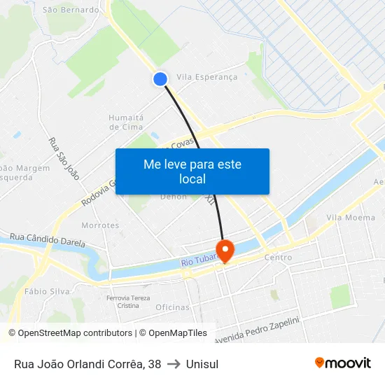 Rua João Orlandi Corrêa, 38 to Unisul map