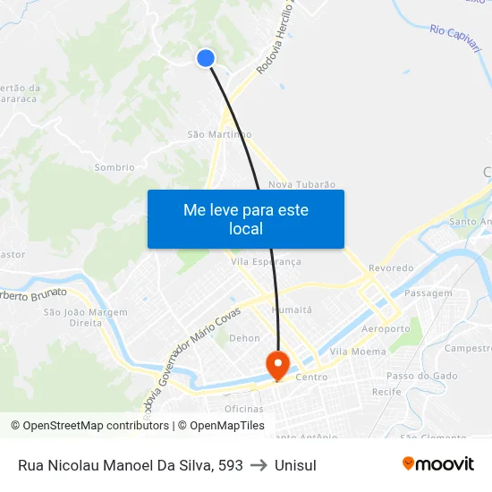 Rua Nicolau Manoel Da Silva, 593 to Unisul map