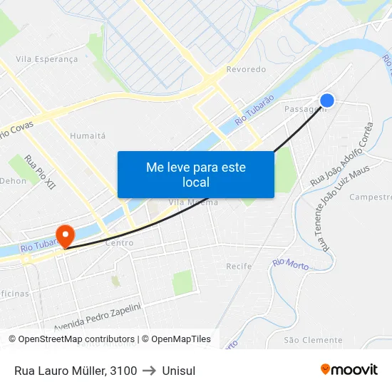 Rua Lauro Müller, 3100 to Unisul map