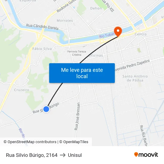 Rua Silvio Búrigo, 2164 to Unisul map