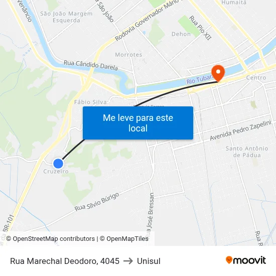 Rua Marechal Deodoro, 4045 to Unisul map