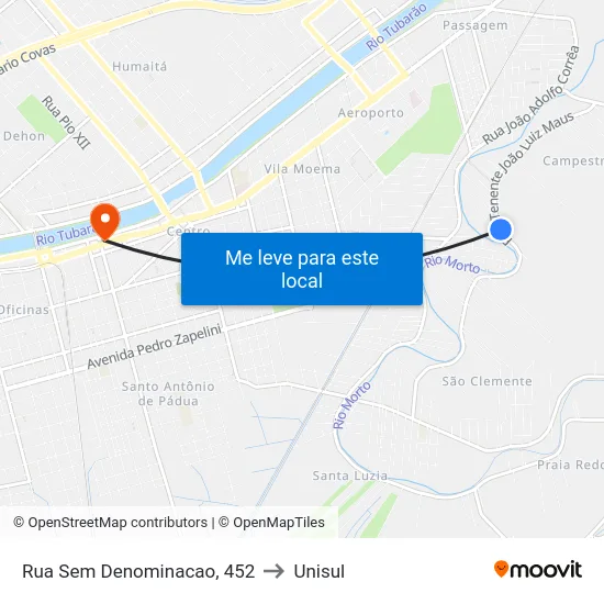Rua Sem Denominacao, 452 to Unisul map