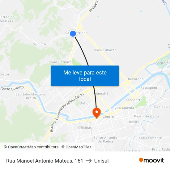 Rua Manoel Antonio Mateus, 161 to Unisul map