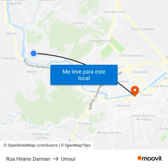 Rua Hilário Damian to Unisul map