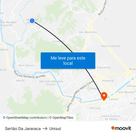 Sertão Da Jararaca to Unisul map