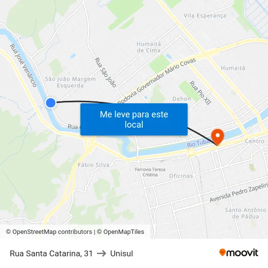 Rua Santa Catarina, 31 to Unisul map