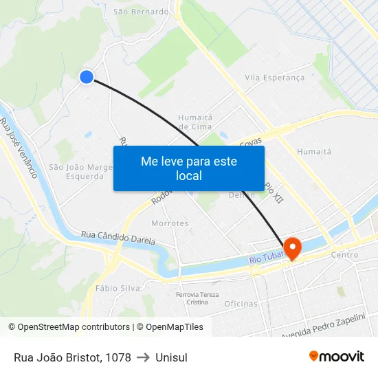 Rua João Bristot, 1078 to Unisul map