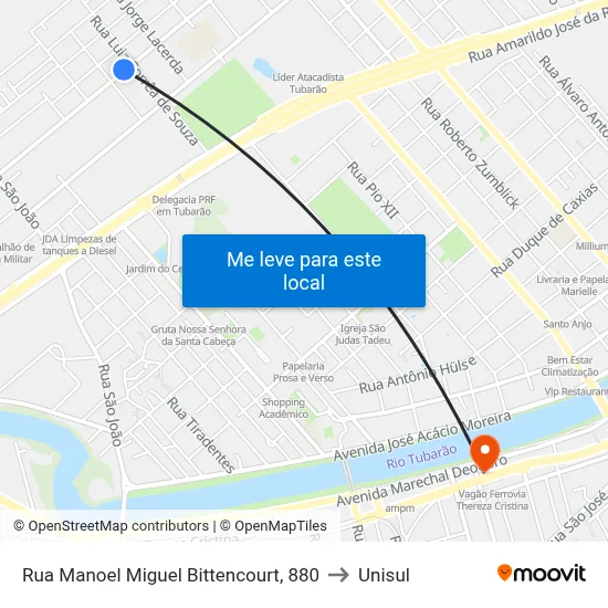 Rua Manoel Miguel Bittencourt, 880 to Unisul map