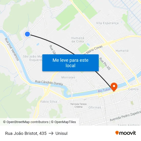 Rua João Bristot, 435 to Unisul map