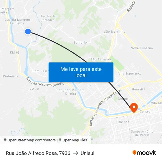 Rua João Alfredo Rosa, 7936 to Unisul map