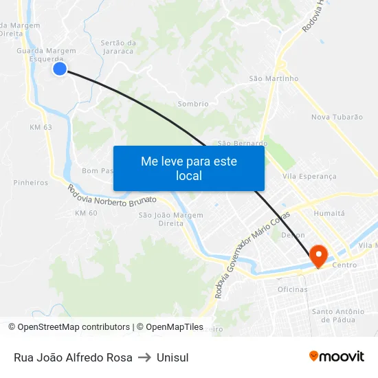 Rua João Alfredo Rosa to Unisul map