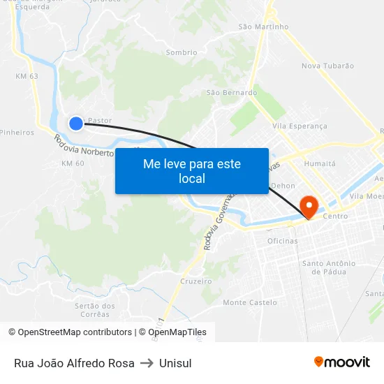 Rua João Alfredo Rosa to Unisul map