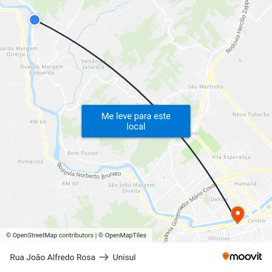 Rua João Alfredo Rosa to Unisul map