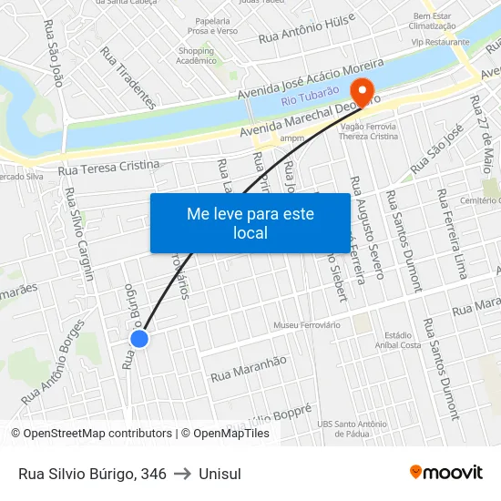 Rua Silvio Búrigo, 346 to Unisul map
