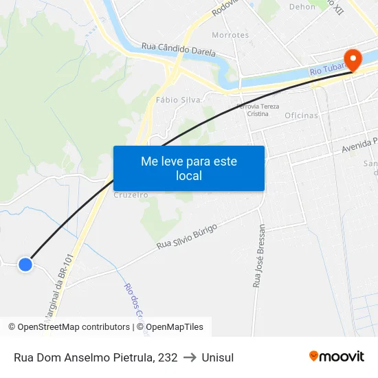Rua Dom Anselmo Pietrula, 232 to Unisul map
