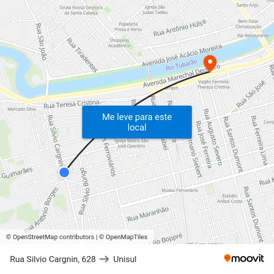 Rua Silvio Cargnin, 628 to Unisul map