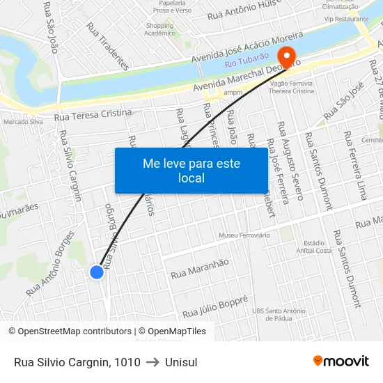Rua Silvio Cargnin, 1010 to Unisul map