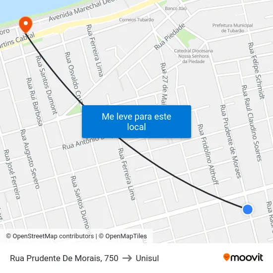 Rua Prudente De Morais, 750 to Unisul map
