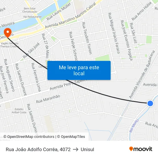 Rua João Adolfo Corrêa, 4072 to Unisul map