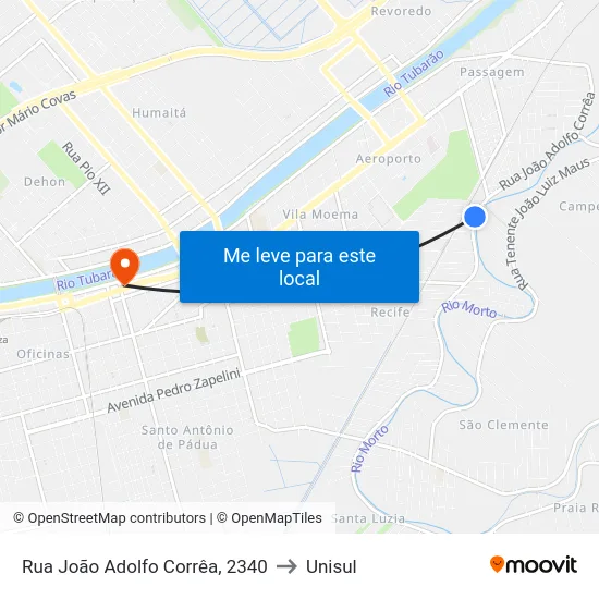 Rua João Adolfo Corrêa, 2340 to Unisul map