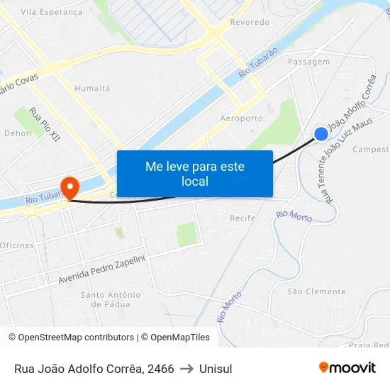 Rua João Adolfo Corrêa, 2466 to Unisul map