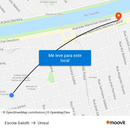 Escola Galotti to Unisul map