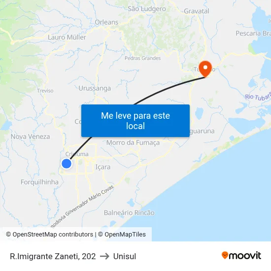 R.Imigrante Zaneti, 202 to Unisul map