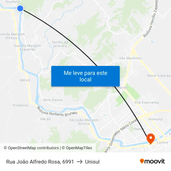 Rua João Alfredo Rosa, 6991 to Unisul map