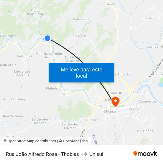 Rua João Alfredo Rosa - Thobias to Unisul map