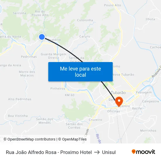 Rua João Alfredo Rosa - Proximo Hotel to Unisul map