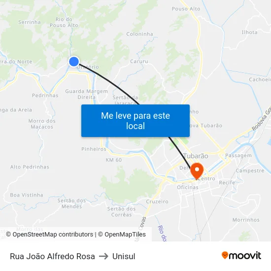 Rua João Alfredo Rosa to Unisul map